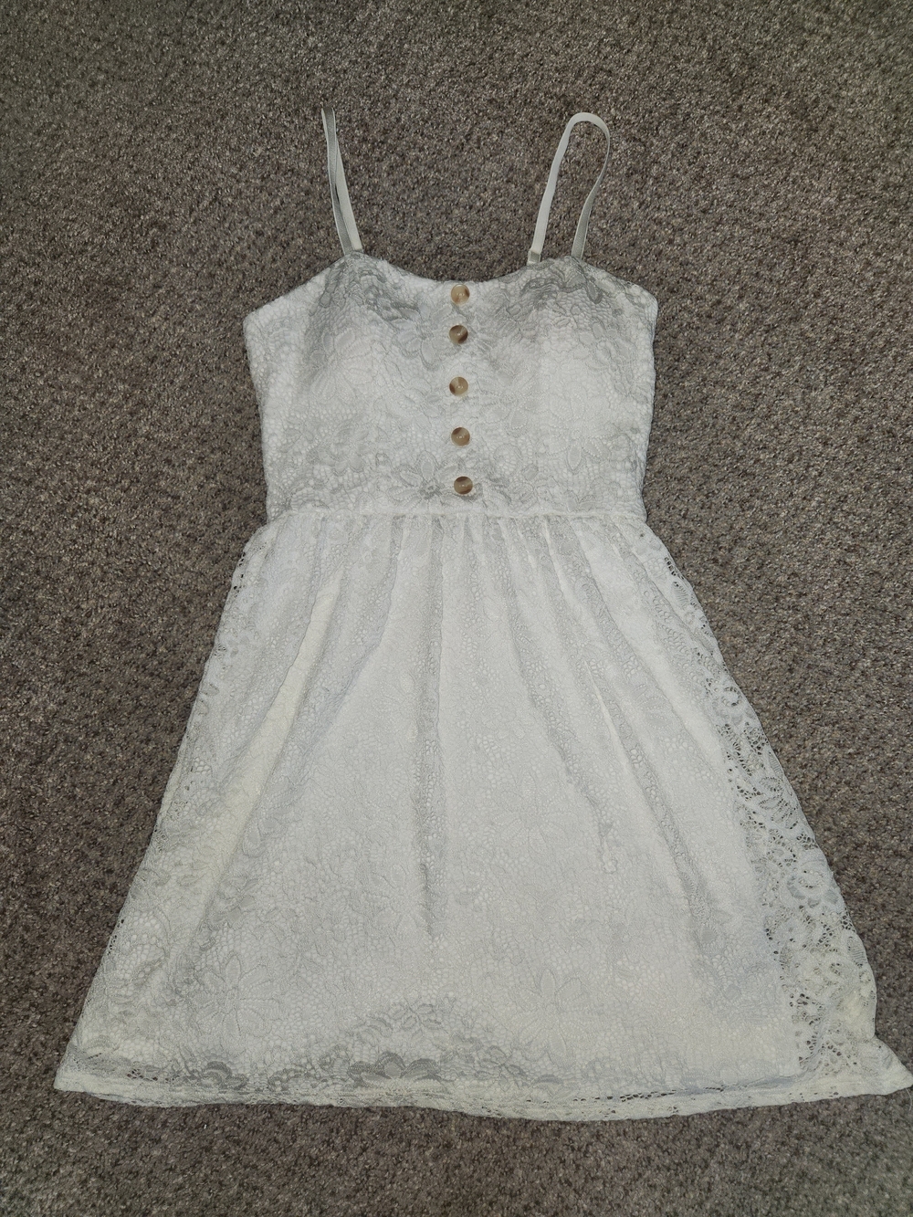 BCX White Lace Spaghetti Strap Mini Dress with Button Front
